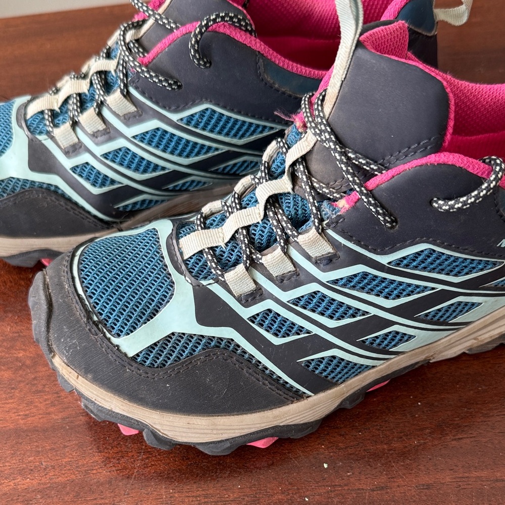 Merrell Kids' Moab Hiking Sneakers - Blue, Black, and Pink - Picture 6 of 12